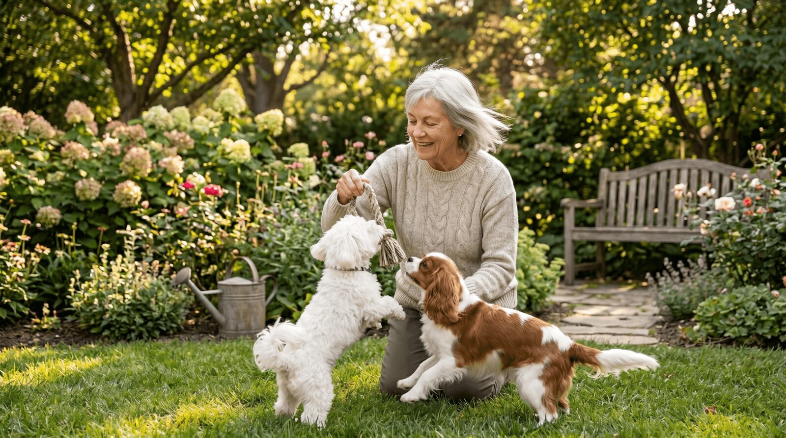Margaret with one of her rescue dogs at home.