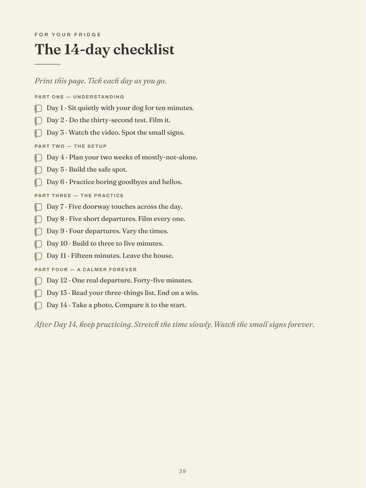 A checklist page from the handbook.